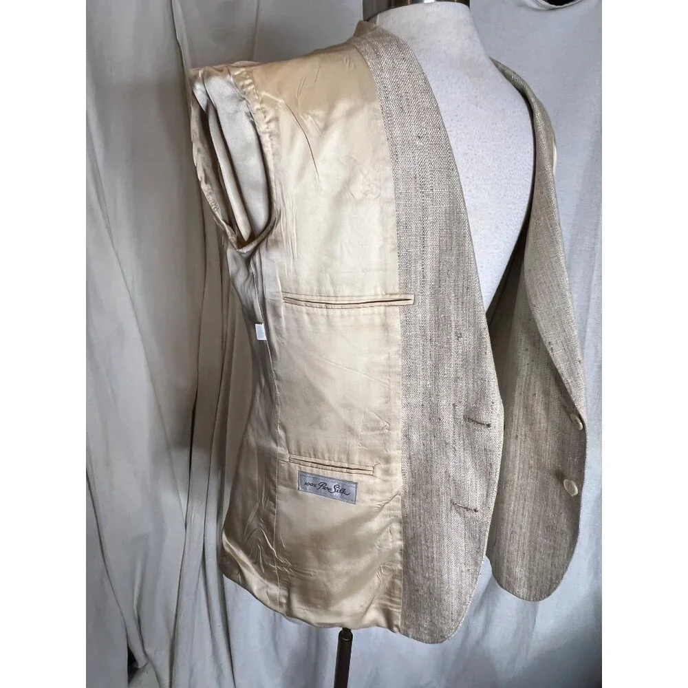 Vintage Di Mitri Men's Silk Blazer Jacket Beige 100% Pure Silk Two-Button Size M